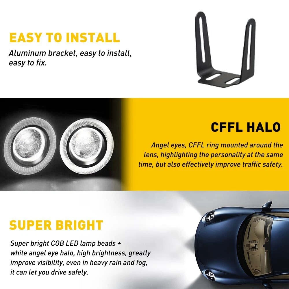 2.5" Inch COB LED Fog Light Projector Car Angel Eyes Halo Ring DRL Lamp EOA 6B93BC-57