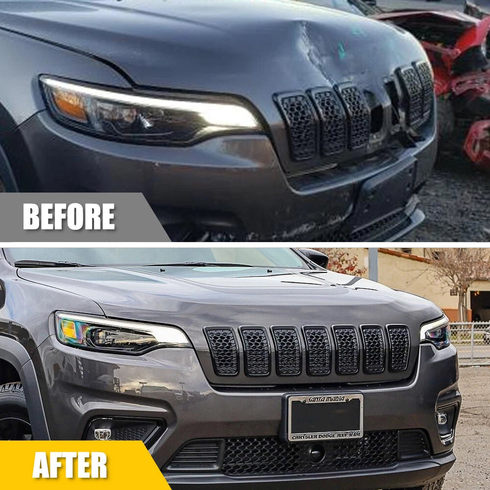 7pcs Front Grill Cover Mesh Grille Insert for 2019 2020 2021 2022 Jeep Cherokee 6B93BC-57