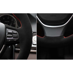 All Black Suede Leather Steering Wheel Red Stitch Wrap Cover For Tesla Model S/X
