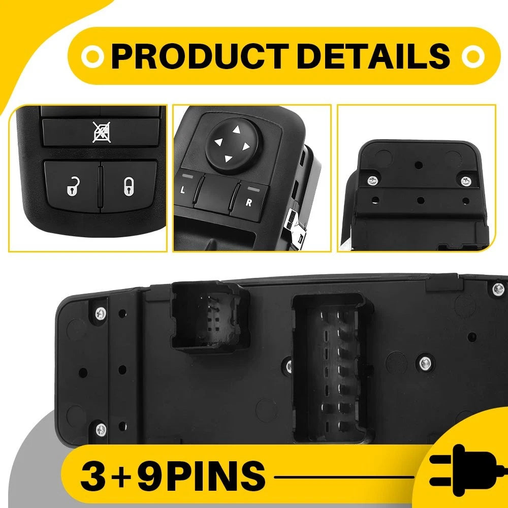 LH Driver Door Window Control Switch 3+9 Pins For Jeep Cherokee 2014 2015-2017 A 6B93BC-57