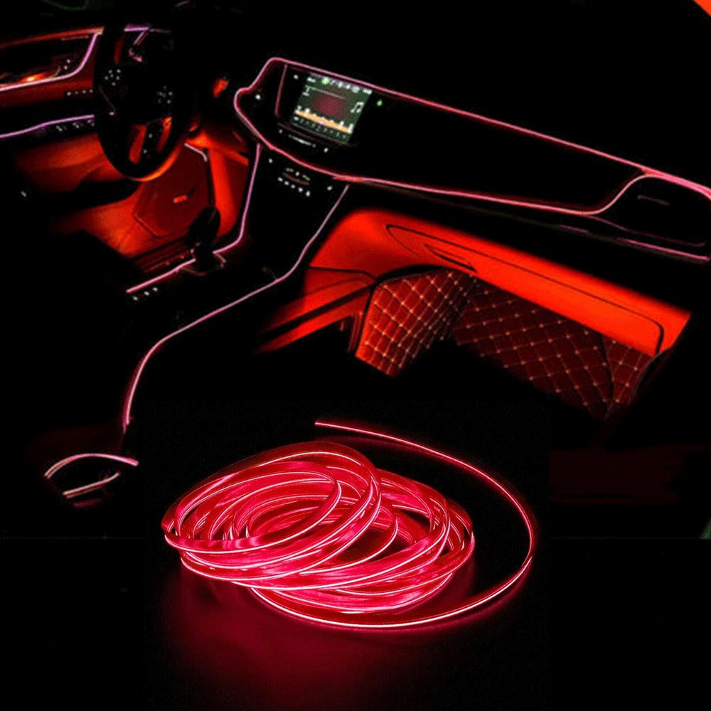 6.6FT LED Red Car Interior Decor Atmosphere Wire Strip Light Lamp Accessories 6B93BC-57