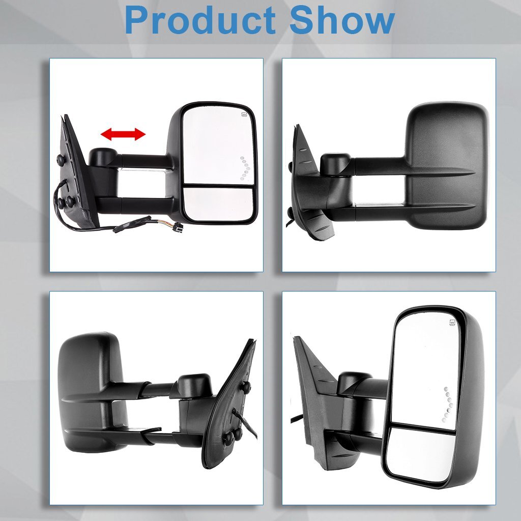 For 07-13 Chevy Silverado Sierra 1500 Tow Mirrors Power Heated Turn Signal Black 6B93BC-57