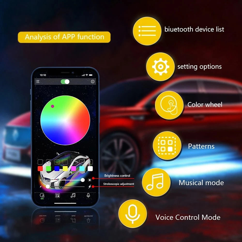 6pcs RGB Dream Color Dreamcolor Underglow LED Kit Car Neon Strip Light Music APP 6B93BC-57