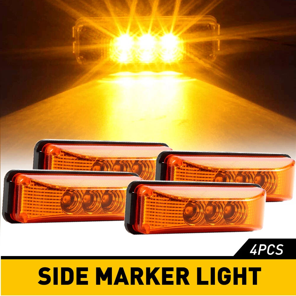 4x Amber 3 LED Side Marker Clearance Lights Waterproof for Trailer Truck RV EOA 6B93BC-57