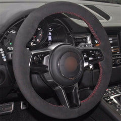 Top Black Suede Steering Wheel Hand-stitch on Wrap Cover For Porsche Cayenne