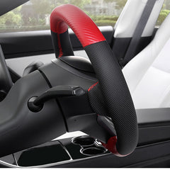 Red Carbon Fiber&Leather Steering Wheel Red Stitch Wrap Cover For Tesla Model 3