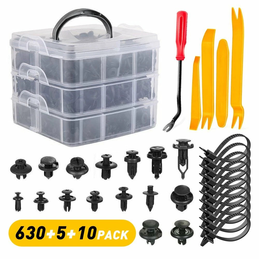 645Pcs Plastic Rivets Fastener Fender Bumper Push Pin Clips With Remover Tool EA 6B93BC-57