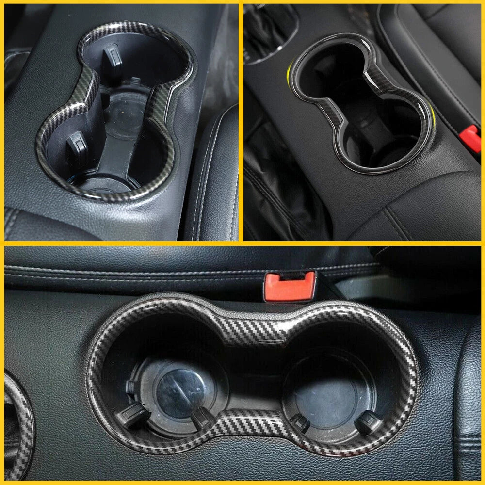 CUP HOLDER COVER FRAME CARBON FIBER ACCESSORIES TRIM FOR MUSTANG 2015-2022 EOA 6B93BC-57