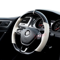 Black&White Hole Leather Steering Wheel Hand-stitch on Cover For VW Golf 7 Jetta 6B93BC-57