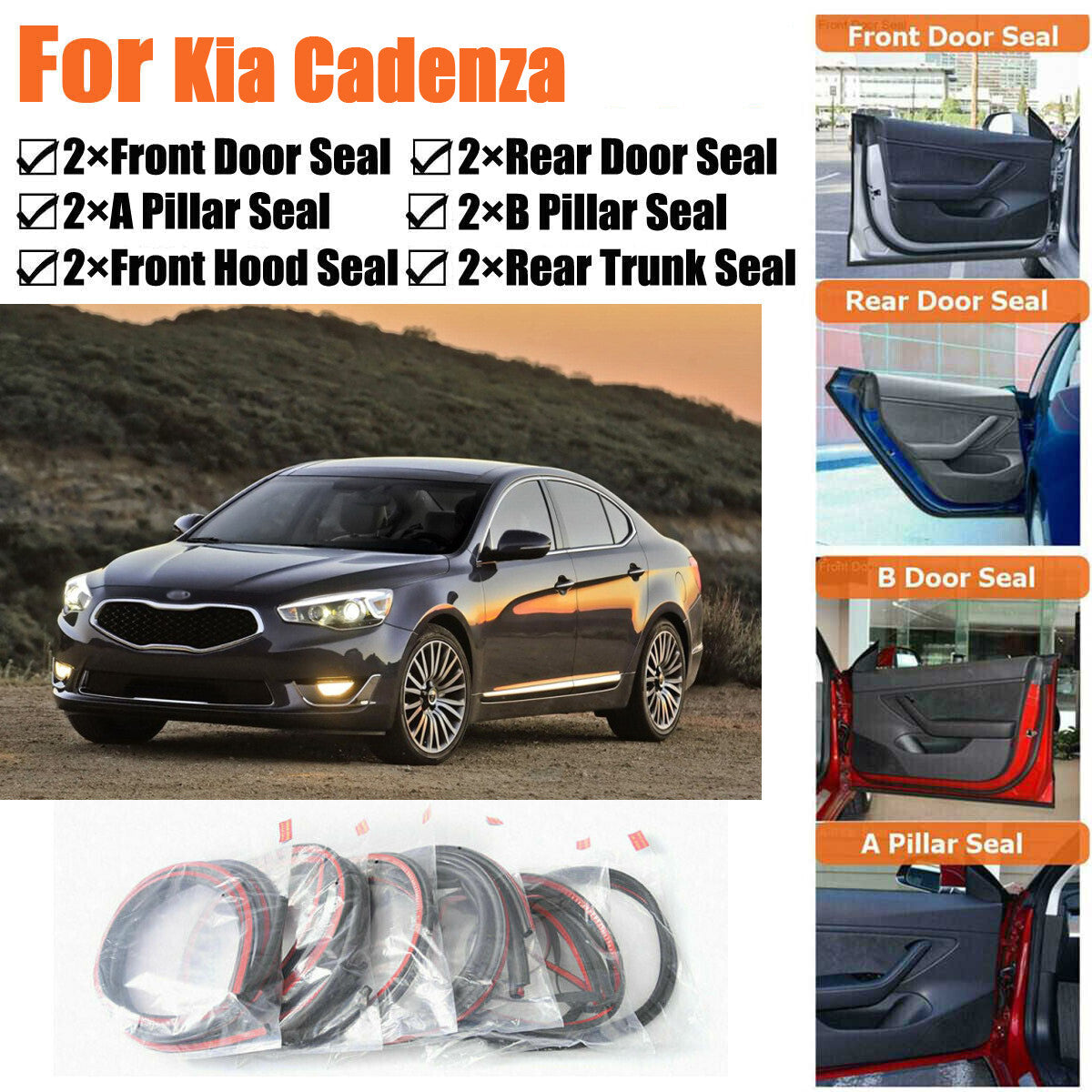 Door Rubber Seal Strips Weather Draft Wind Noise Reduction Kit For Kia Cadenza
