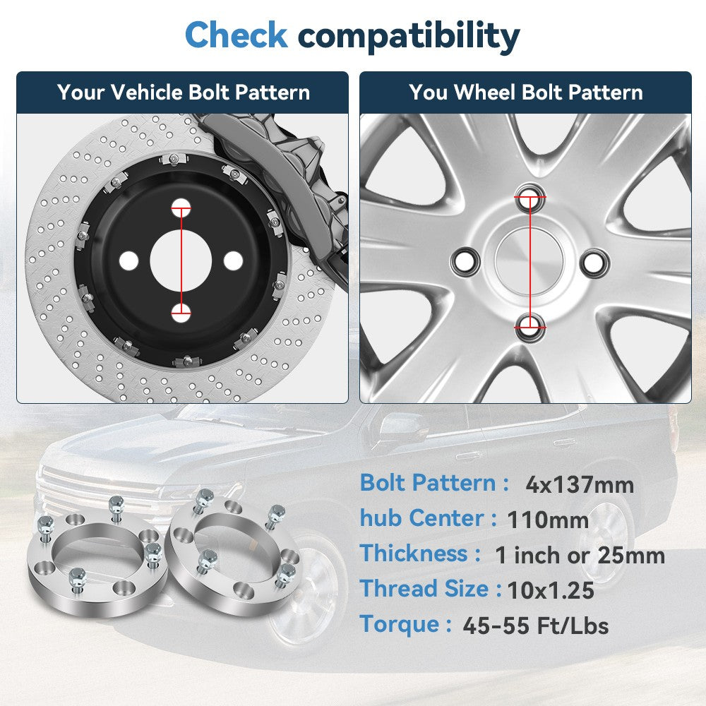 ECCPP 4 Pcs 1" 25mm 4X137 Wheel Spacers 10x1.25 For Can-Am Bombardier 4/137 ATV ECCPP
