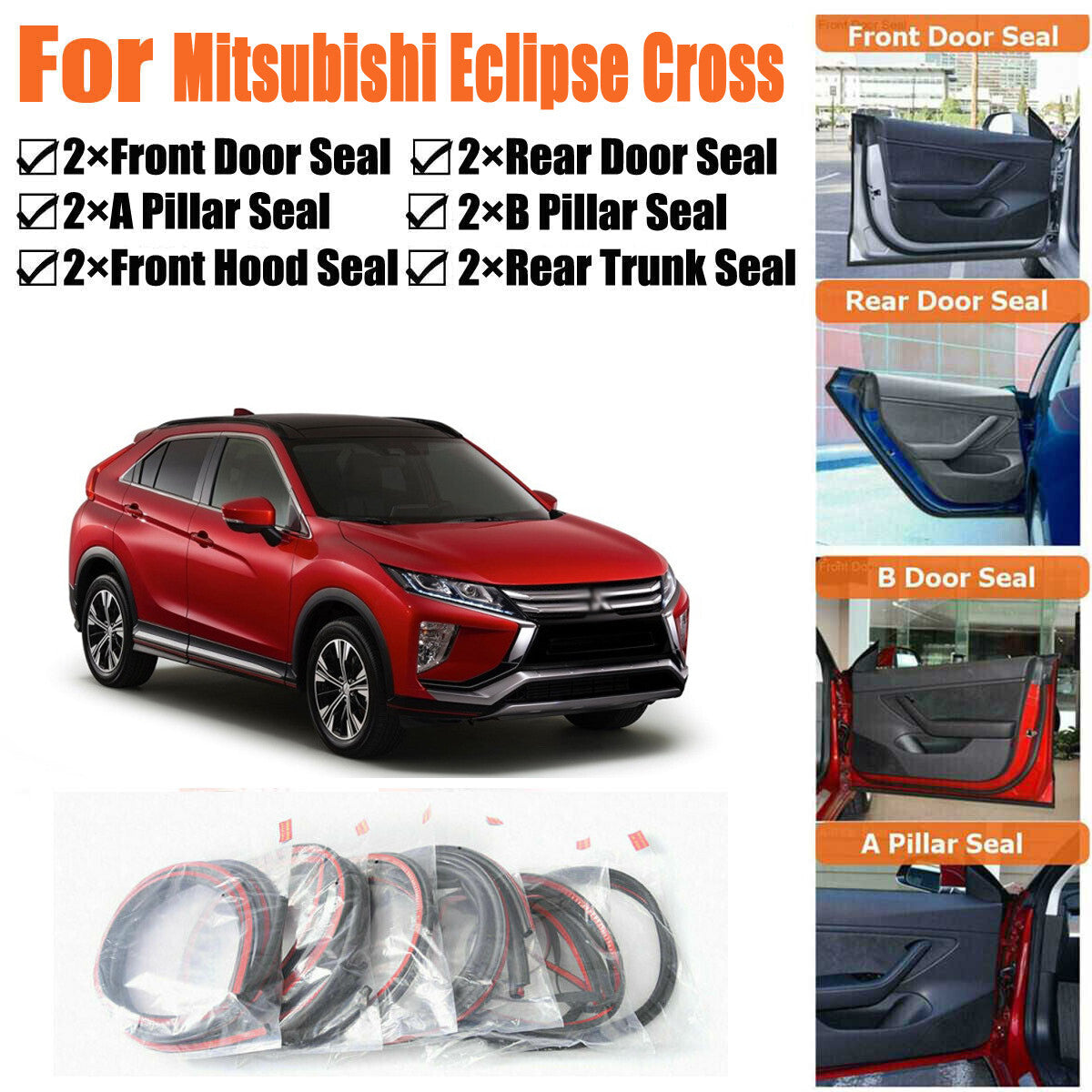 Door Seal Strips Weather Draft Noise Reduction Kit For Mitsubishi Eclipse Cross