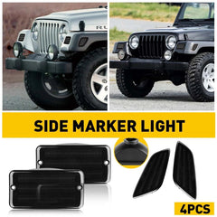 4x Smoke Bumper Signal Side Fender Marker Lights For Jeep 1997-2006 Wrangler TJ 6B93BC-57