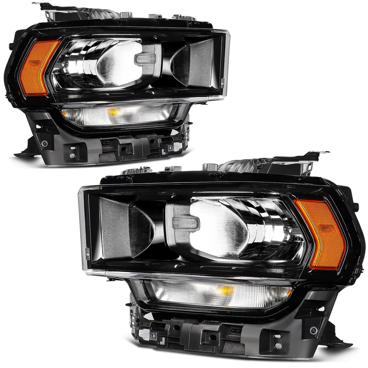 For 2024-2019 Ram 2500 3500 Black Housing Headlights Assembly Left+Right 6B93BC-57