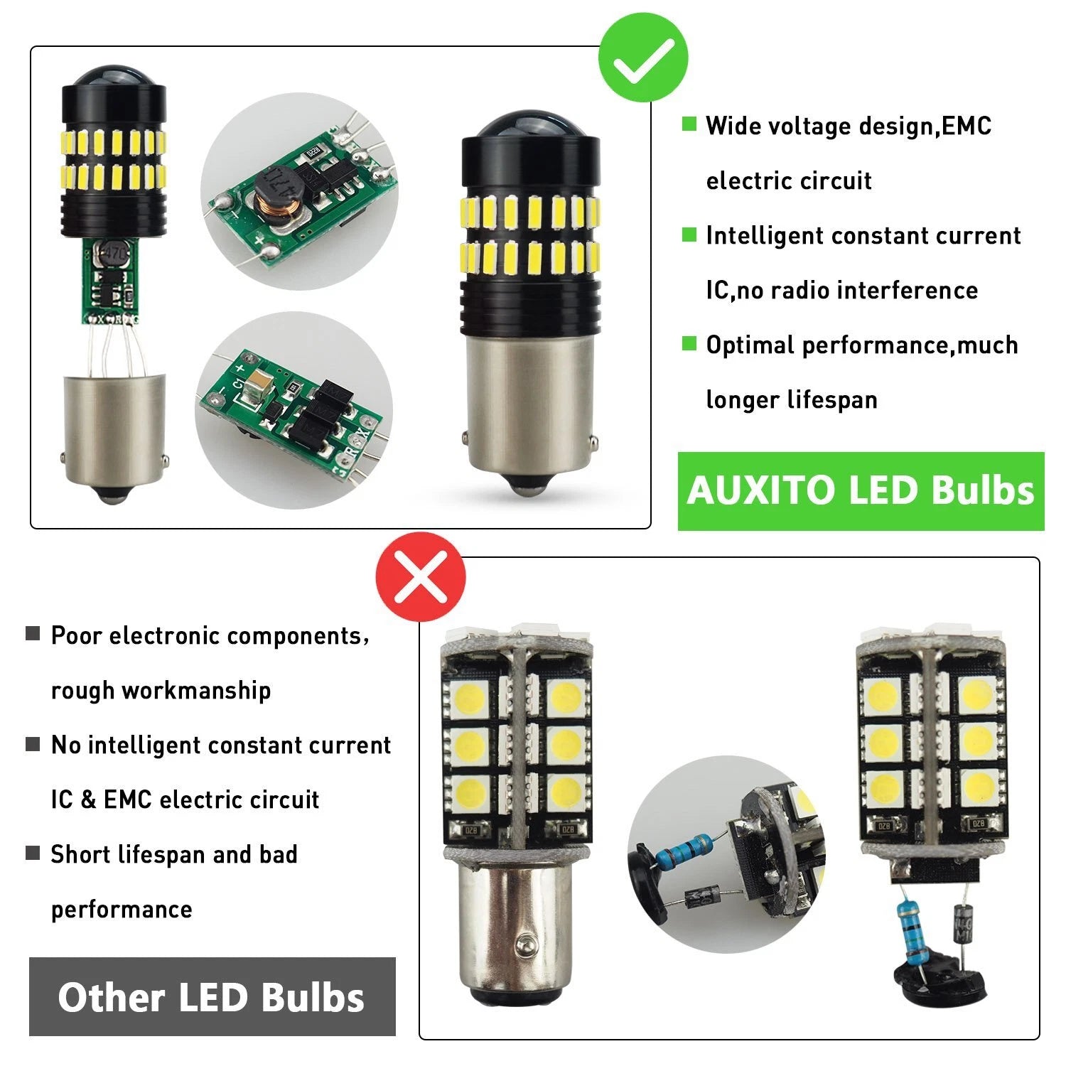 4X AUXITO BA15S 1156 P21W 7506 Reverse Back Up Light Super White LED Bulb 48H A AUXITO