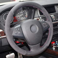 Top Leather Steering Wheel Hand-stitch on Wrap Cover For BMW X5 E70 2007-2011