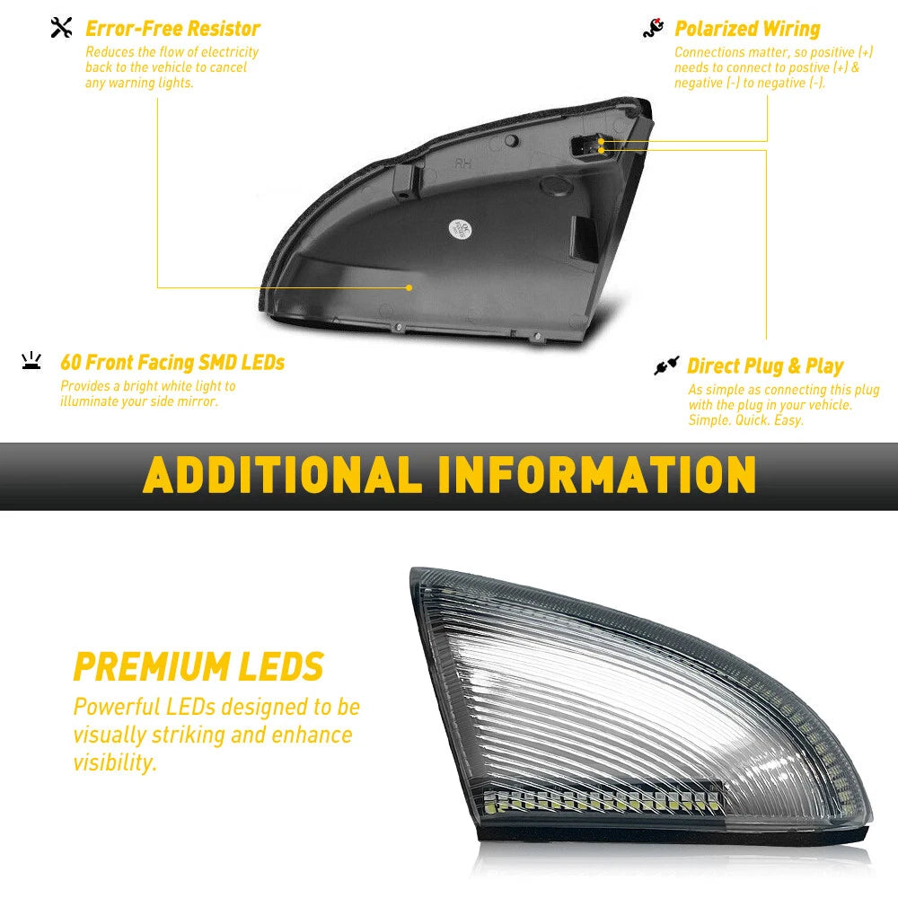For 09-22 Dodge RAM Dual Chrome Color LED Side Puddle Mirror Light Signal Lamps 6B93BC-57
