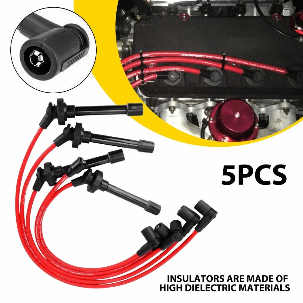5PCS RED 10.5MM SPARK PLUG WIRE SET FOR HONDA ACCORD 1998-2002 2.3L DX LX EX EOA 6B93BC-57