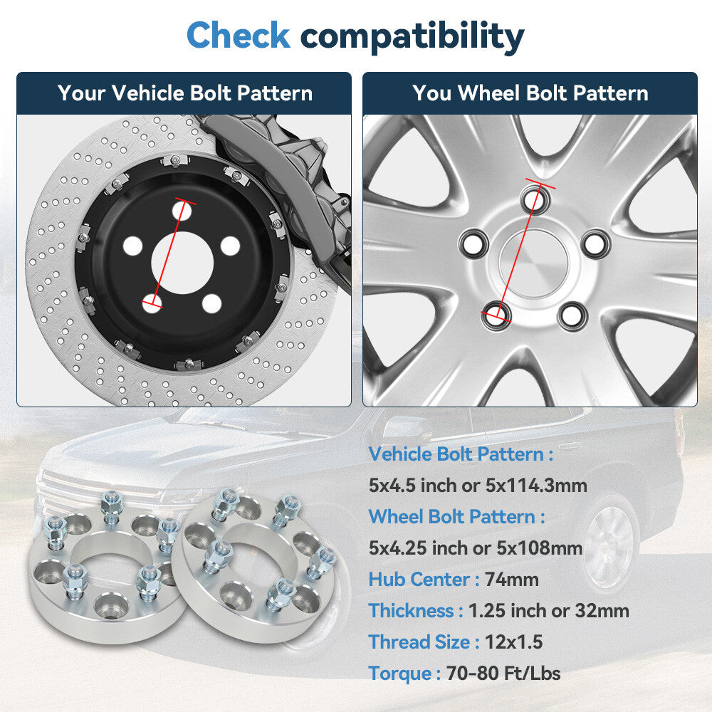 2P 1.25" 5x114.3 to 5x108 Conversion Wheel Adapters For Toyota Lexus Honda Mazda 6B93BC-57