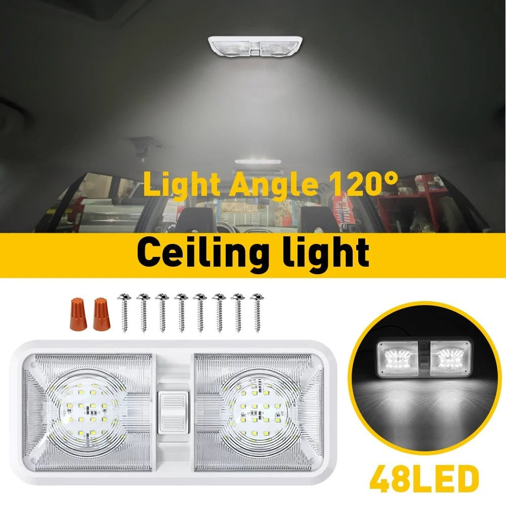 Universal LED Car Vehicle Interior DOUBLE Dome Light Roof Ceiling Lamp White 12V 6B93BC-57
