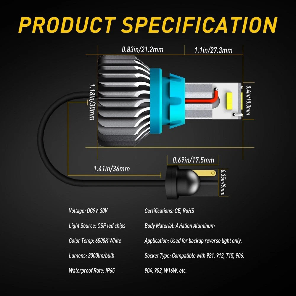 Super Bright White Canbus LED Backup Reverse Light Bulb 912 921 T15 4000LM EOA 6B93BC-57