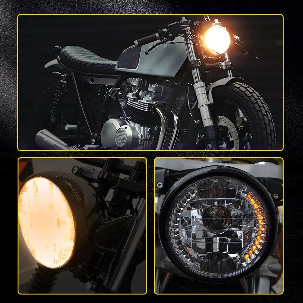7" Motorcycle LED Headlight W/DRL Turn Signal Housing Bucket For Honda Yamaha EA 6B93BC-57