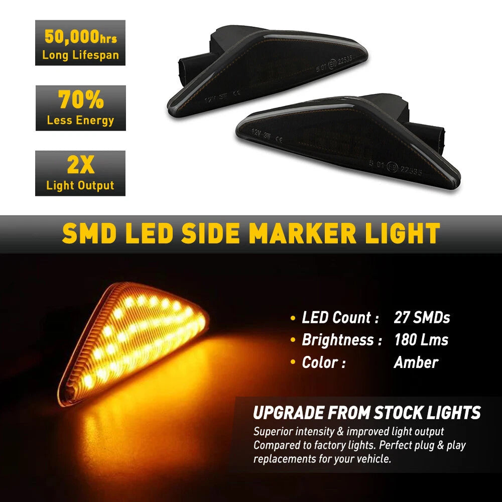 Smoked LED Fender Side Marker Light Turn Signal For BMW X3 F25 X5 E70 X6 E71 E72 6B93BC-57