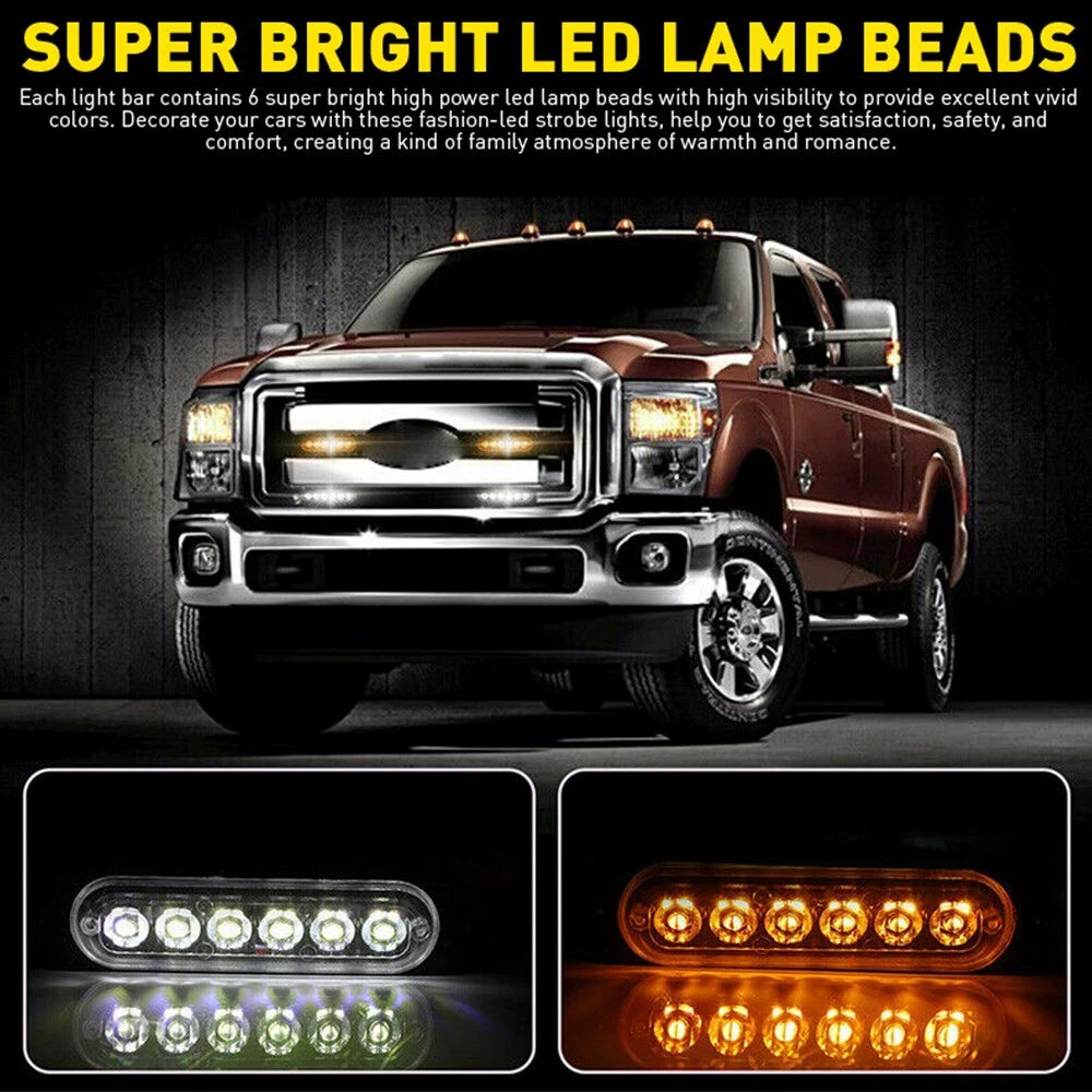 4PCS AMBER WHITE 6-LED STROBE LAMPS FLASHING WARNING LIGHTS FOR CAR TRUCK PICKUP 6B93BC-57