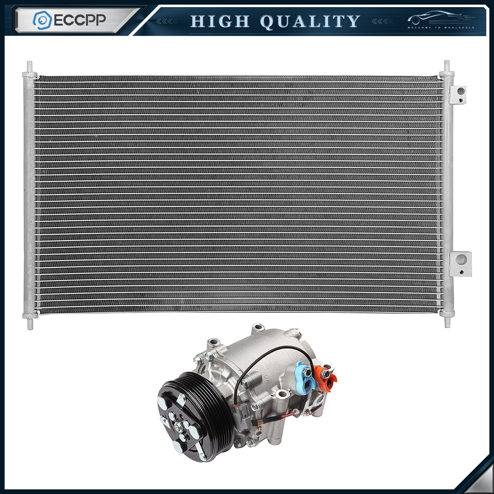 AC Condenser & AC Compressor Cooling Kit For 2002-2005 Honda Civic 6B93BC-57