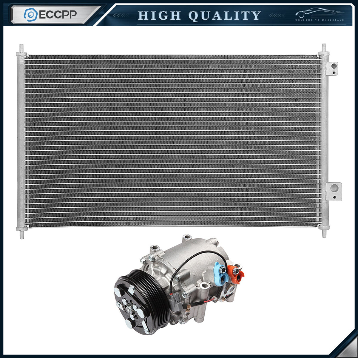 AC Condenser & AC Compressor Cooling Kit For 2002-2005 Honda Civic 6B93BC-57