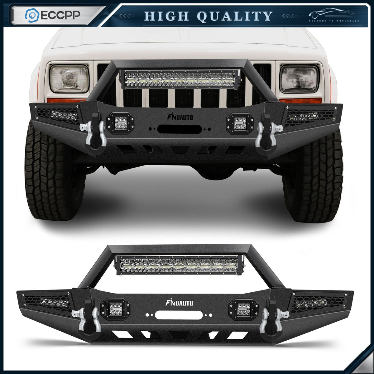 Front Bumper W/ Winch Plate & LED Lights & D-rings For 1983-2001 Jeep Cherokee 6B93BC-57