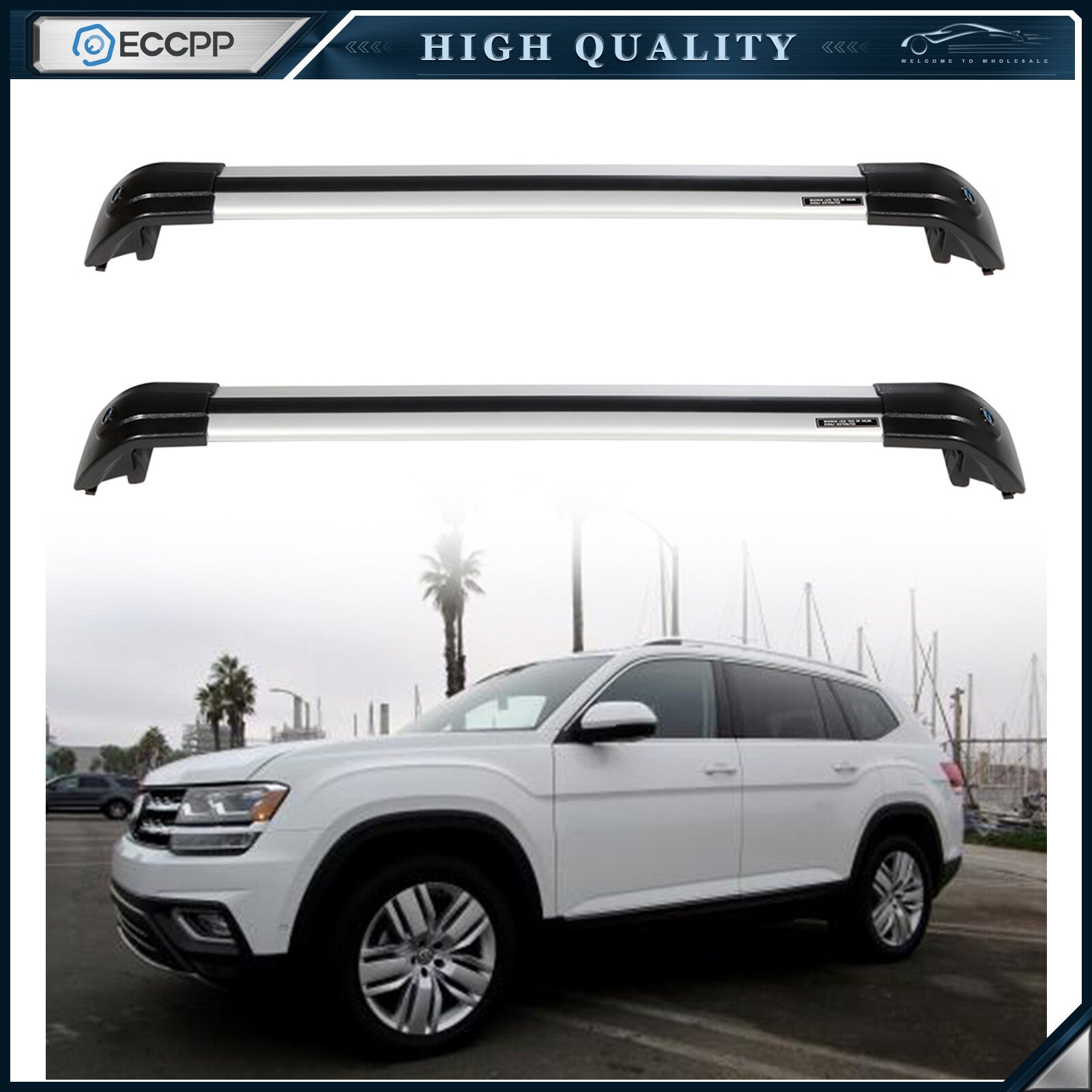 Fits For  VW Volkswagen Atlas 2018 2019 Roof Rack Aluminum Cross Bar Vehicle KOEEP
