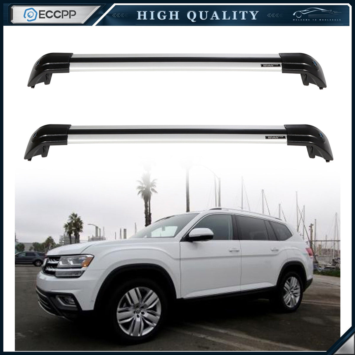 Fits For  VW Volkswagen Atlas 2018 2019 Roof Rack Aluminum Cross Bar Vehicle KOEEP