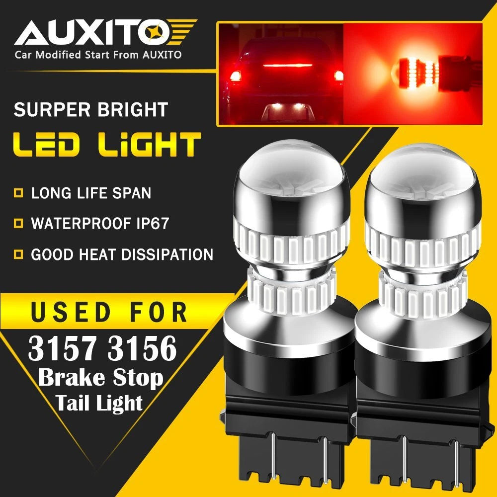 2X AUXITO 3156 3157 4057 LED Break Tail Light Stop Singal Bulb RED Light 54H EA AUXITO