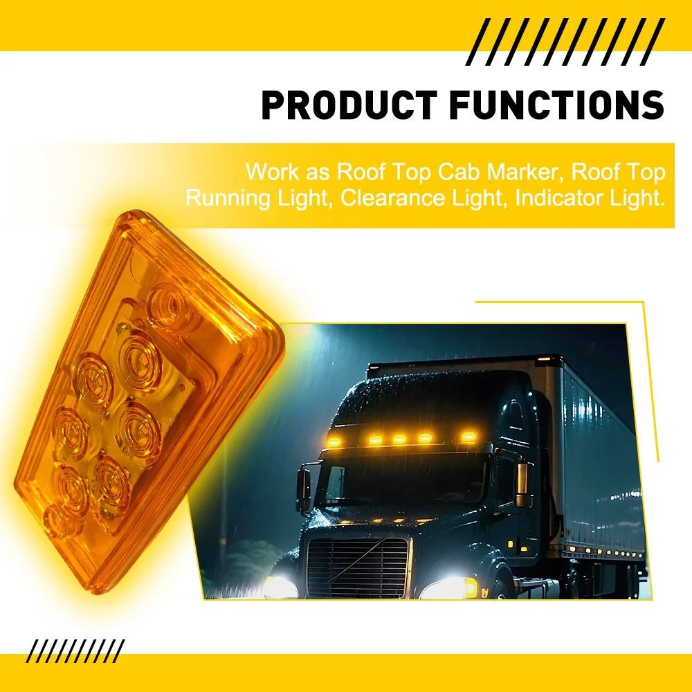 5X For 12V Trucks Trailers Tractors Amber LED Roof Top Cab Marker Lights Kit EOA 6B93BC-57