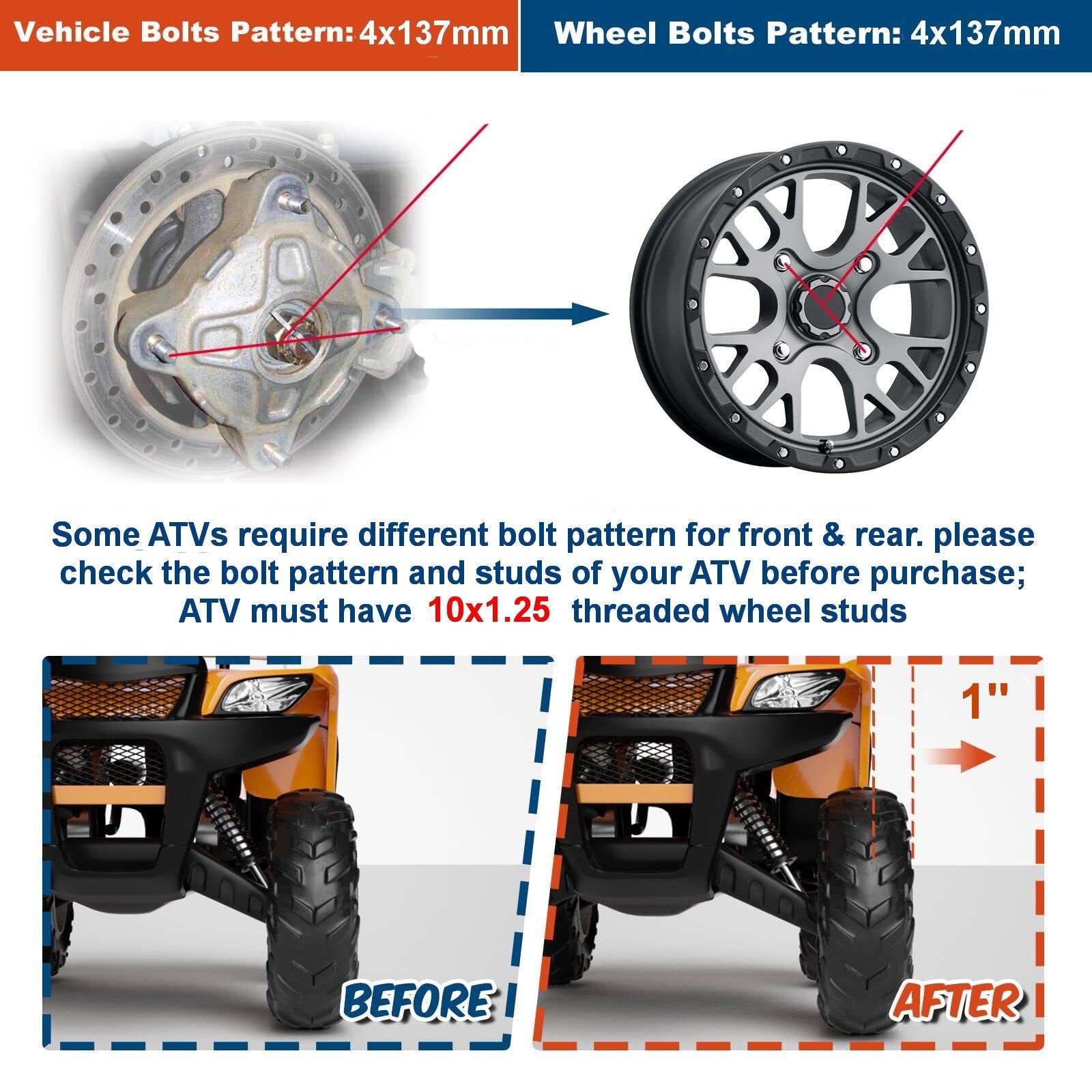 ECCPP 4 Pcs 1" 25mm 4X137 Wheel Spacers 10x1.25 For Can-Am Bombardier 4/137 ATV ECCPP