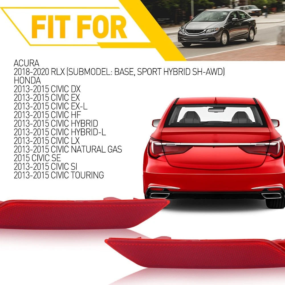 For 2013 2014 2015 Civic Honda Red Lens Rear Lower Bumper Reflector Left & Right 6B93BC-57