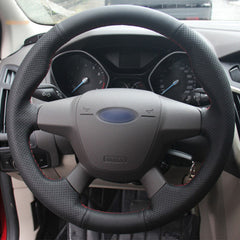 Top Leather Steering Wheel Hand-stitch on Wrap Cover For Ford Focus KUGA Escape