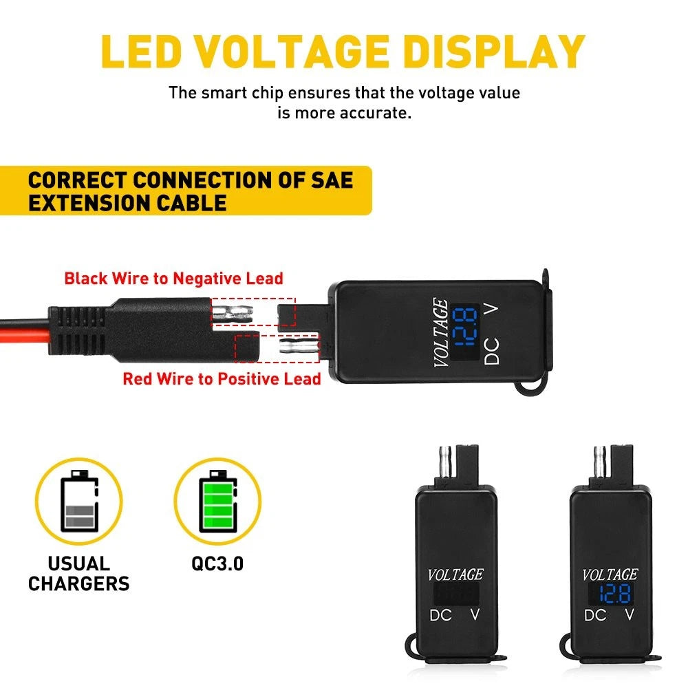 Motorcycle USB Charger Waterproof SAE to USB Cable Adapter Phone GPS Tablets EOA 6B93BC-57