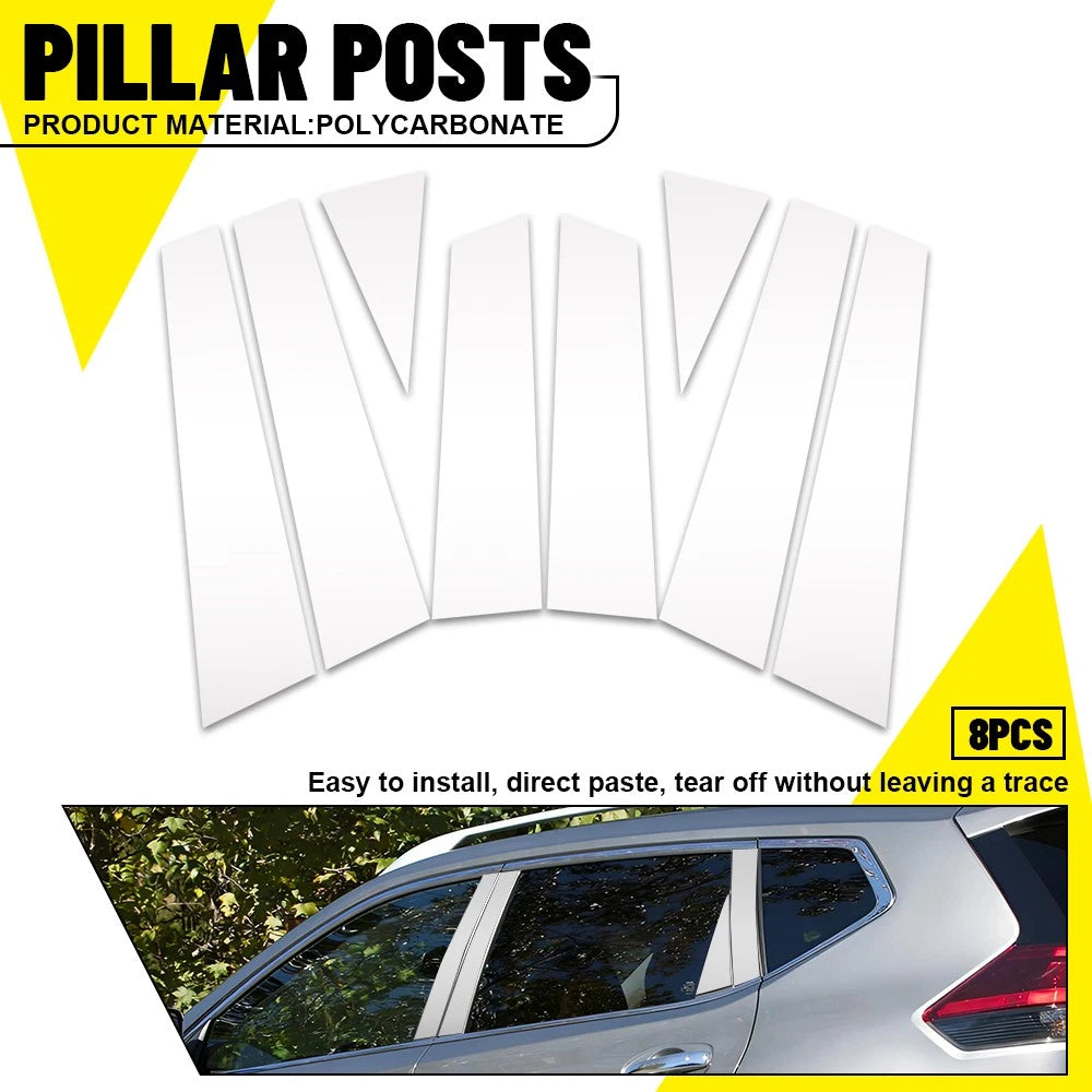 8pcs For Nissan Rogue 2014-2020 Piano Chrome Window Pillar Posts Door Trim Cover 6B93BC-57