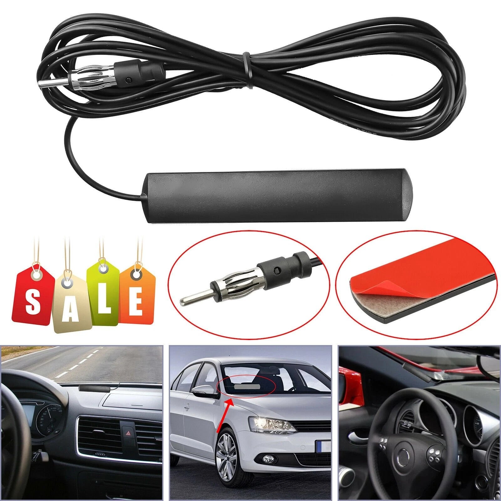 Universal Car Hidden Amplified Kit Antenna 12v Electronic Stereo AM/FM Radio 6B93BC-57