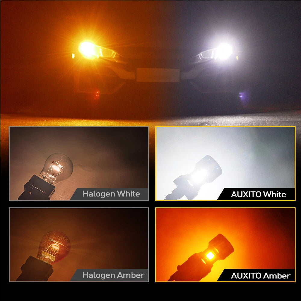 2X 3157 SWITCHBACK LED TURN SIGNAL LIGHT ANTI HYPER FLASH WHITE AMBER DUAL COLOR 6B93BC-57