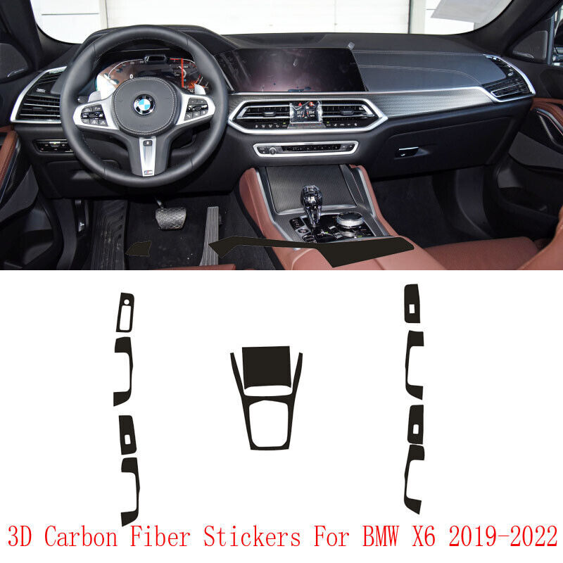 Interior Center Console Carbon Fiber Molding Sticker Decals For BMW X6 2019-22