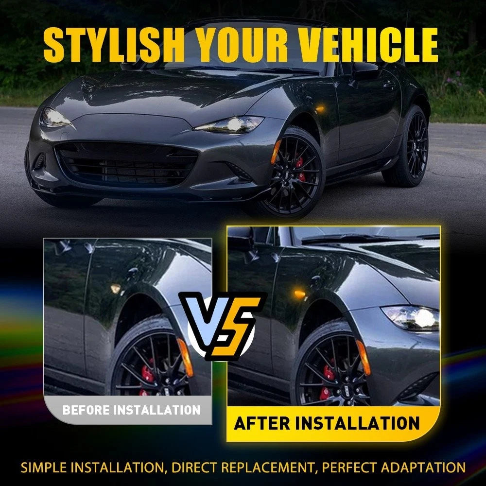 Pair Amber Sequential LED Side Light Marker Smoke For 2017-20 124 Fiat Spider EA 6B93BC-57