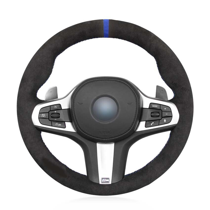 Black Suede Leather Steering Wheel Hand-stitch on Wrap Cover For BMW G21 2019-21
