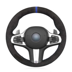Black Suede Leather Steering Wheel Hand-stitch on Wrap Cover For BMW G21 2019-21