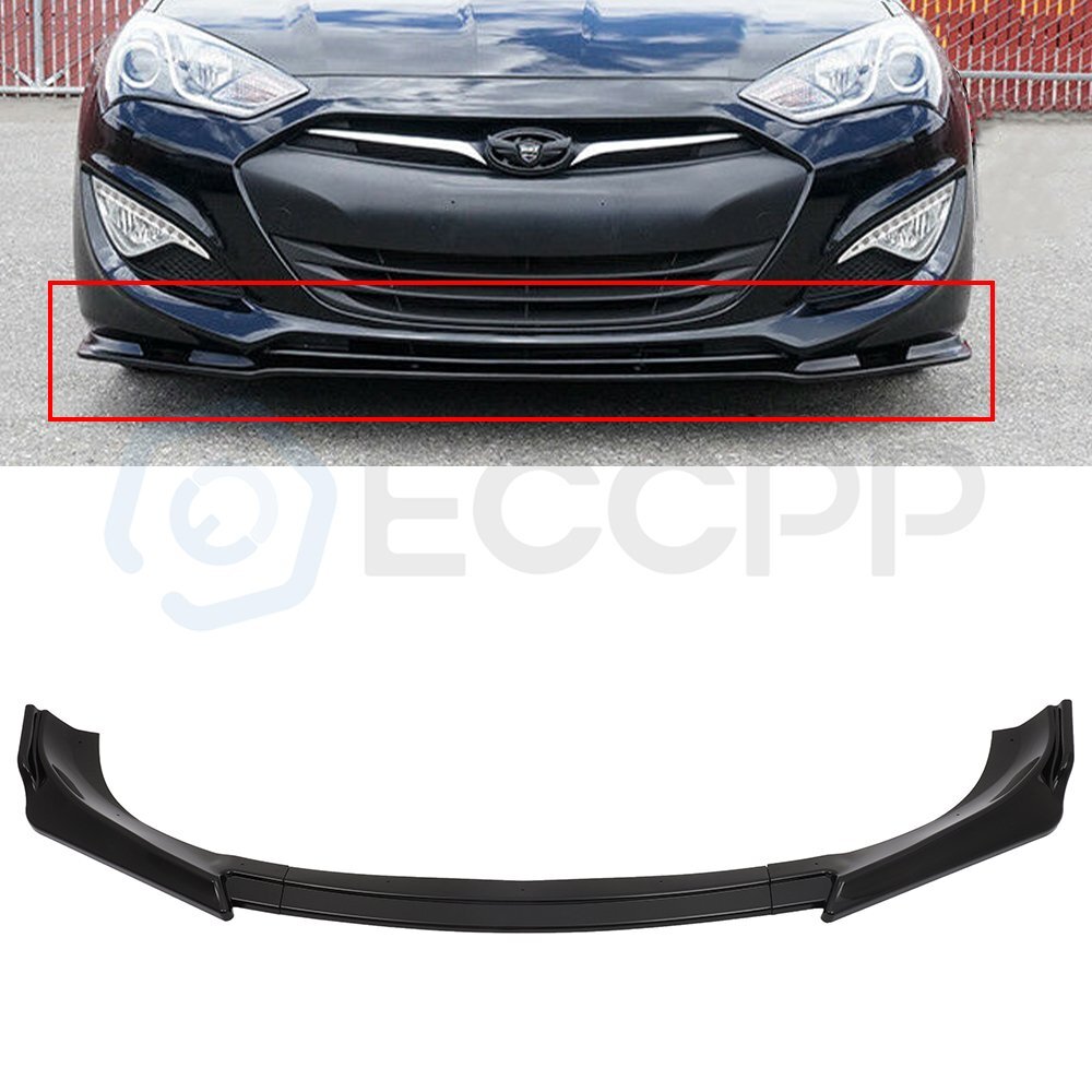 Fits 2013-2016 Hyundai Genesis Coupe 3pcs Gloss Black Front Bumper Lip 6B93BC-57