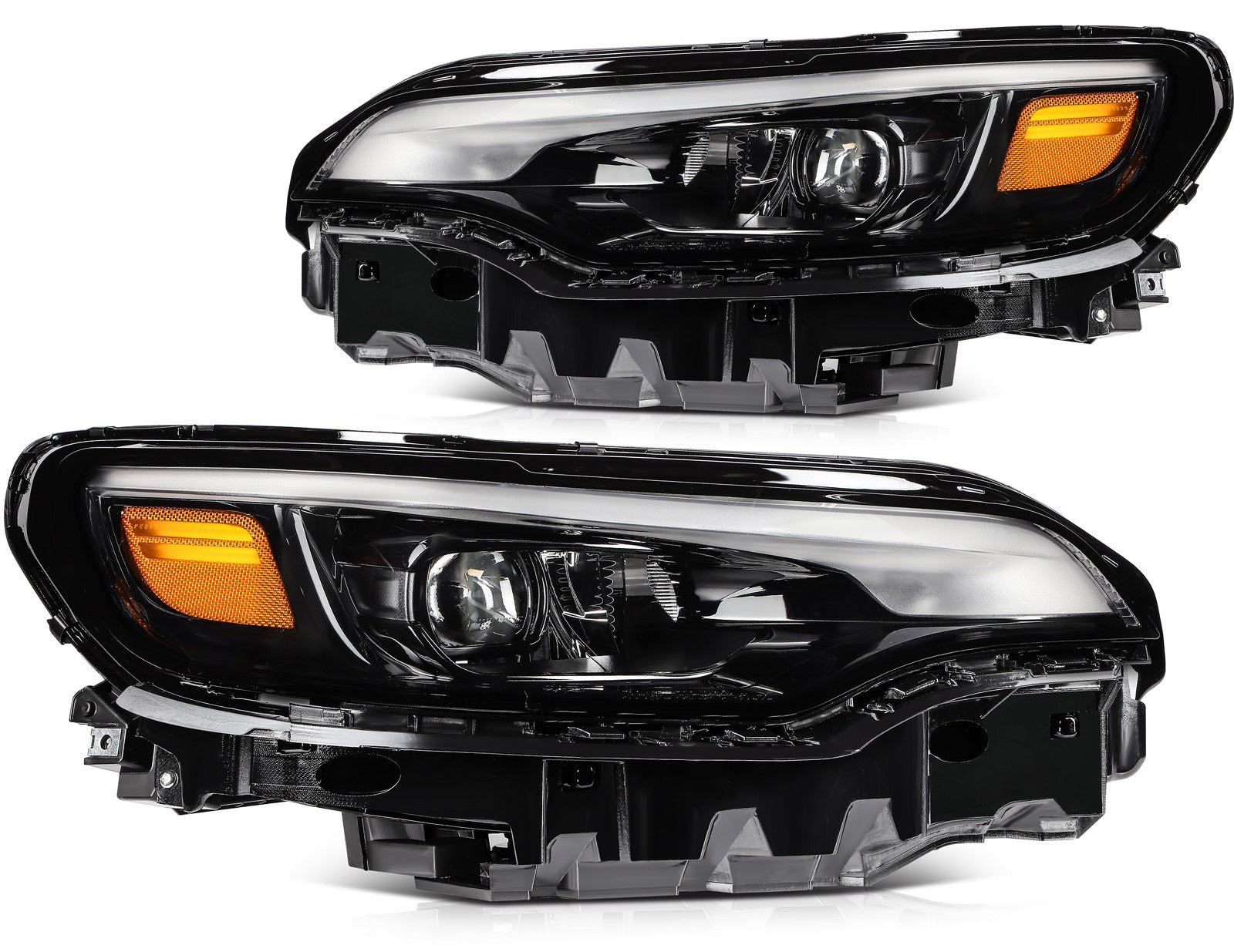 Pair Kit Full LED Headlights Assembly For 2019-2021 Jeep Cherokee Black Amber 6B93BC-57