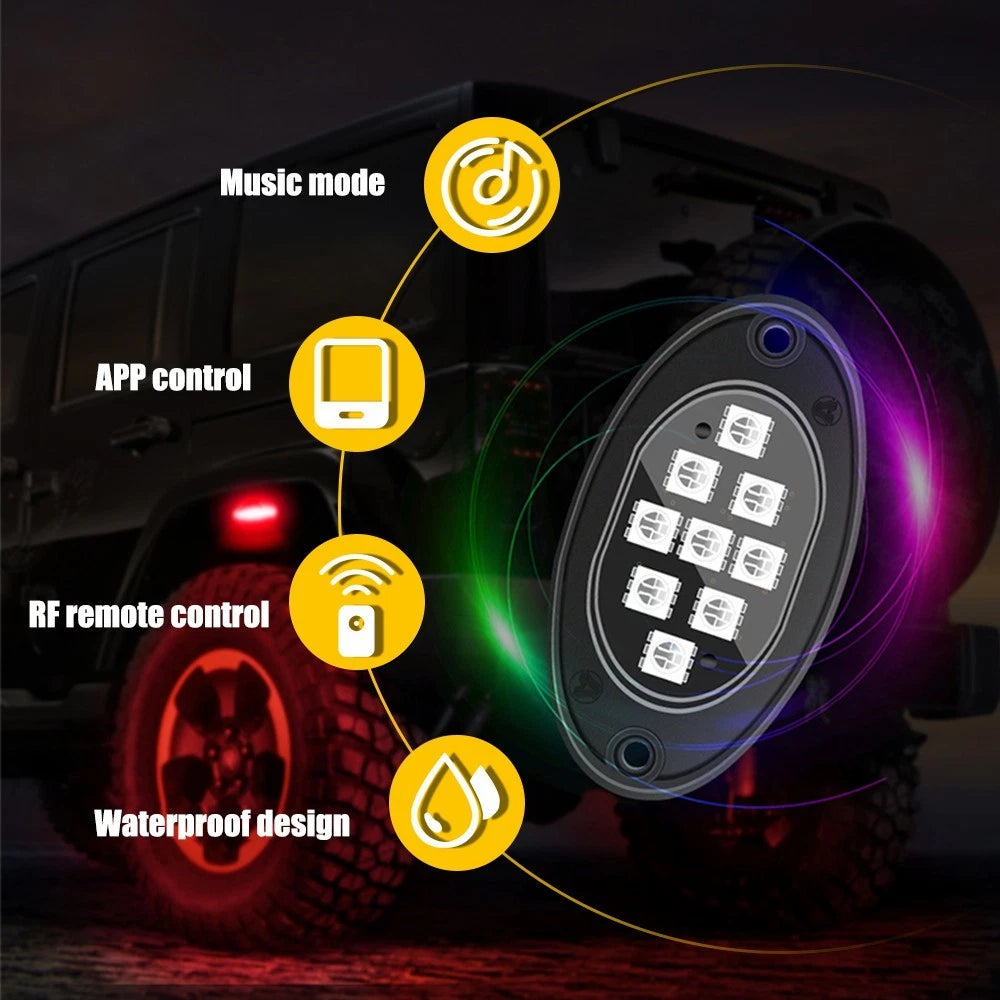 20X RGB LED Rock Lights Kit Underbody Neon Light Bluetooth App Remote Control A 6B93BC-57