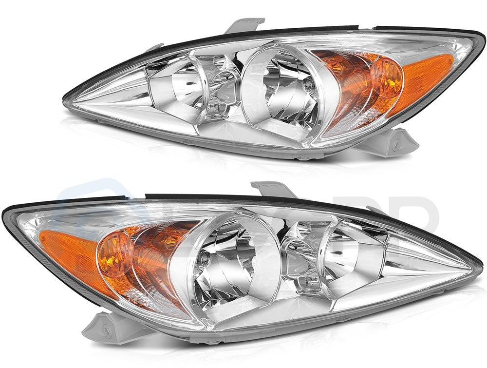 ECCPP Headlights Assembly For Toyota Camry 2002-2004 Pair Kit Chrome Amber KOEEP